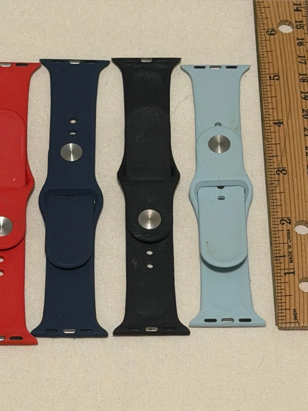 6 Silicone Apple Watch Bands (40mm) - Red, Black, Navy, Black, Blue, & Tan